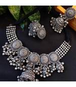 German Silver oxidised set with Jhumki boho tribal jewelry/ Temple jewellery handmade oxidized choker set/ antique set