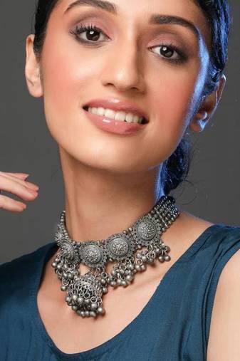 German Silver oxidised set with Jhumki boho tribal jewelry/ Temple jewellery handmade oxidized choker set/ antique set