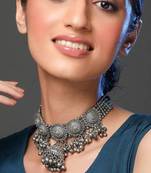 German Silver oxidised set with Jhumki boho tribal jewelry/ Temple jewellery handmade oxidized choker set/ antique set