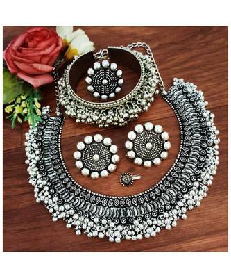 Oxidized ghungroo choker set indian silver plated jewelry 1