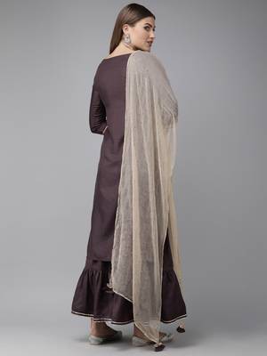 Indo Era Purple Embroidered Straight Kurta Sarara With Dupatta Set 2