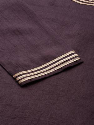Indo Era Purple Embroidered Straight Kurta Sarara With Dupatta Set 4