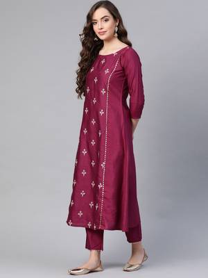 Indo Era Wine Printed Kurta Palazzo With Hand made Dupatta Set 3