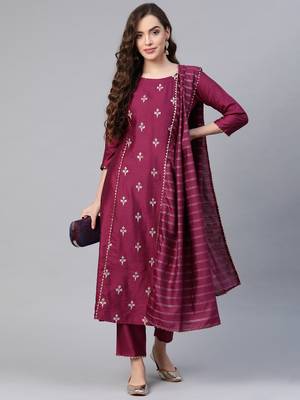Indo Era Wine Printed Kurta Palazzo With Hand made Dupatta Set 4