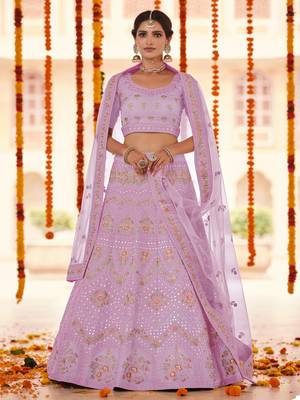 Pink embroidered organza semi stitched lehenga 1