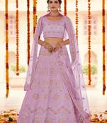 Pink embroidered organza semi stitched lehenga