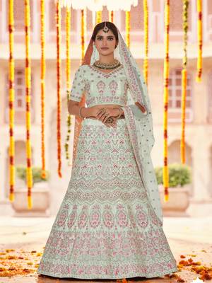 Light-green embroidered crepe semi stitched lehenga 1