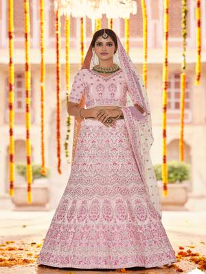 Light-pink embroidered crepe semi stitched lehenga 1