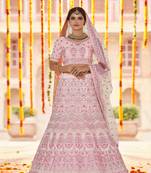 Light-pink embroidered crepe semi stitched lehenga