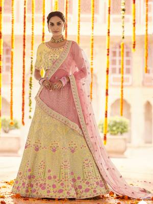 Yellow embroidered georgette semi stitched lehenga 1