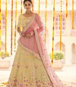 Yellow embroidered georgette semi stitched lehenga