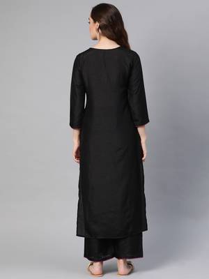 Indo Era Black Solid Kurta Yoke With Palazzo Set 2