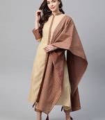 Indo Era Beige Soloid kurta Palazzo with Hand Made Dupatta Set