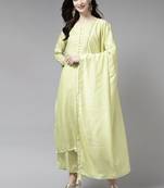 Indo Era Green Solid Straight Kurta Palazzo With Dupatta Set