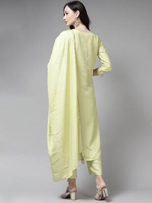 Indo Era Green Solid Straight Kurta Palazzo With Dupatta Set 2