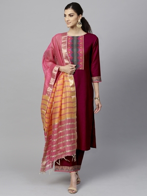 Indo Era Pink Solid Straight Kurta 