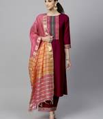Indo Era Pink Solid Straight Kurta Palazzo with Dupatta Sets
