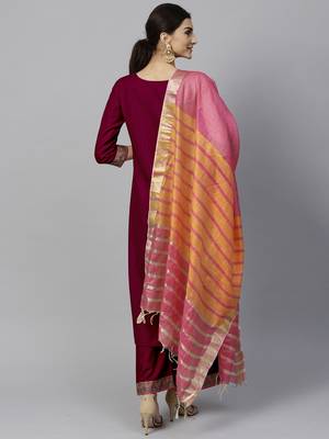 Indo Era Pink Solid Straight Kurta Palazzo with Dupatta Sets 2