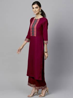 Indo Era Pink Solid Straight Kurta Palazzo with Dupatta Sets 3