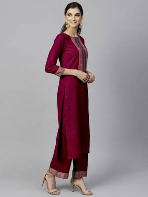 Indo Era Pink Solid Straight Kurta Palazzo with Dupatta Sets 4