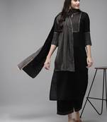 Indo Era Black  Solid Straight Kurta Trouser With Dupatta Sets