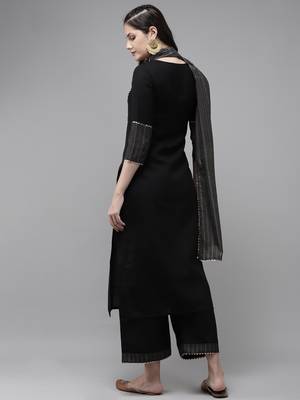 Indo Era Black  Solid Straight Kurta Trouser With Dupatta Sets 2