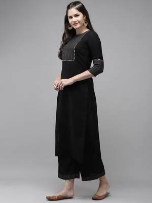 Indo Era Black  Solid Straight Kurta Trouser With Dupatta Sets 3