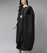 Indo Era Black Solid Straight Kurta Palazzo With Embroidred Dupatta Set