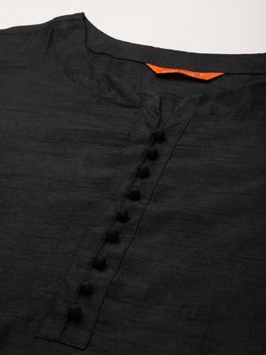 Indo Era Black Solid Straight Kurta Palazzo With Embroidred Dupatta Set 5