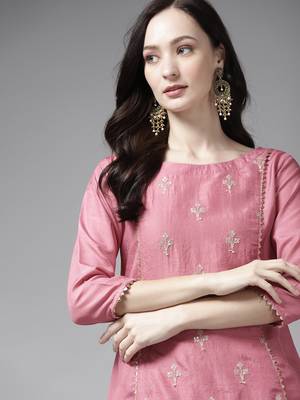 Indo Era Pink Embroidred A - Line Kurta Trouser With Dupatta Set 5