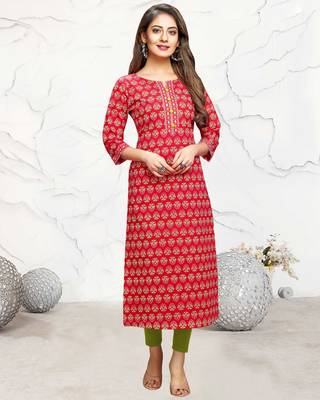 Red printed cotton ethnic-kurtis 1