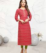 Red printed cotton ethnic-kurtis