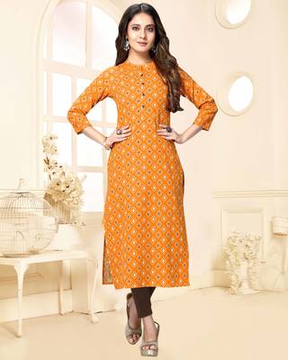 Mustard printed cotton ethnic-kurtis 1