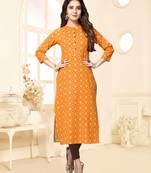 Mustard printed cotton ethnic-kurtis