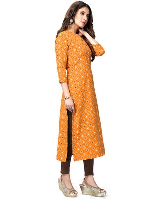 Mustard printed cotton ethnic-kurtis 3