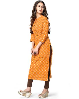 Mustard printed cotton ethnic-kurtis 4