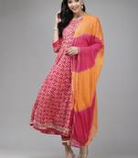 Indo Era Pink Printed A - Line Kurta Trouser With Dupatta Set