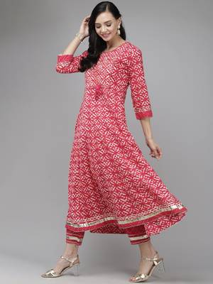 Indo Era Pink Printed A - Line Kurta Trouser With Dupatta Set 3