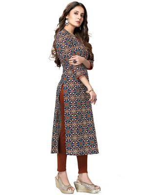 Navy-blue printed cotton ethnic-kurtis 3