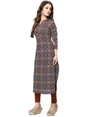 Navy-blue printed cotton ethnic-kurtis 4
