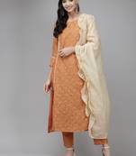 Indo Era Mustard Embroidred A - Line Kurta Trouser With Dupatta Set