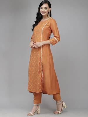 Indo Era Mustard Embroidred A - Line Kurta Trouser With Dupatta Set 3