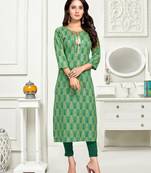 Green printed cotton ethnic-kurtis