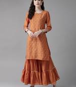 Indo Era Mustard Embroidred Straight Kurta Sharara Set