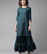 Indo Era Teal Embroidred Straight Kurta Sharara Set