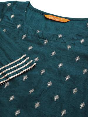 Indo Era Teal Embroidred Straight Kurta Sharara Set 5