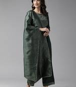 Indo Era Green Solid Straight Kurta Palazzo With Dupatta Set