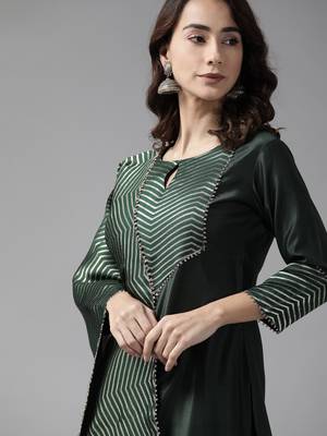 Indo Era Green Solid Straight Kurta Palazzo With Dupatta Set 5