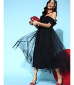Black Tulle Bardot Midi Dresses