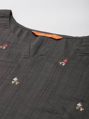 Indo Era Grey Embroidered Straight Kurta Trouser With Dupatta Set 5